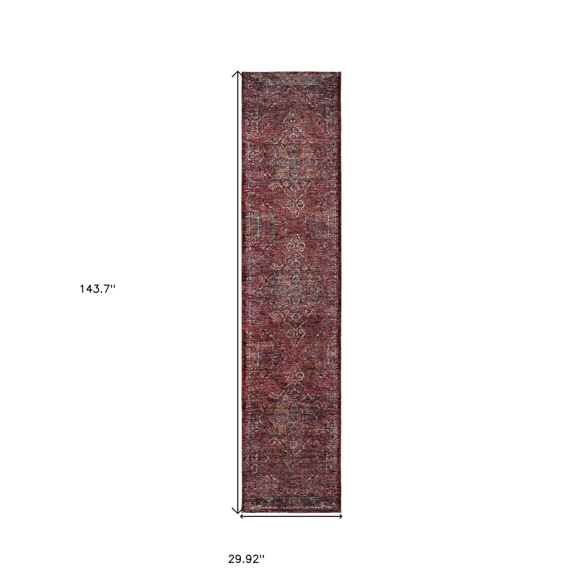 12' Red And Gold Oriental Runner Rug-2
