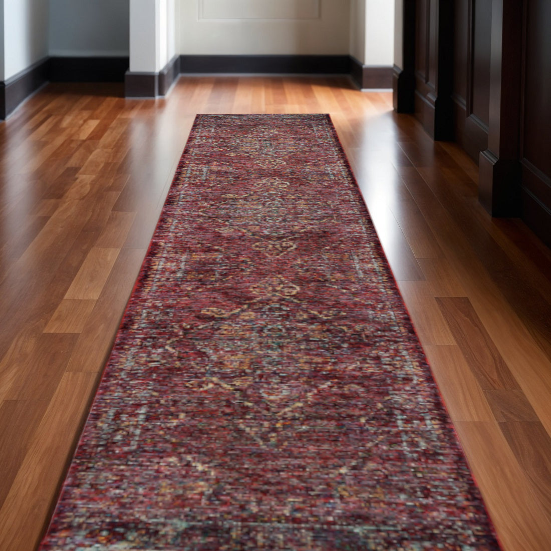 12' Red And Gold Oriental Runner Rug-0