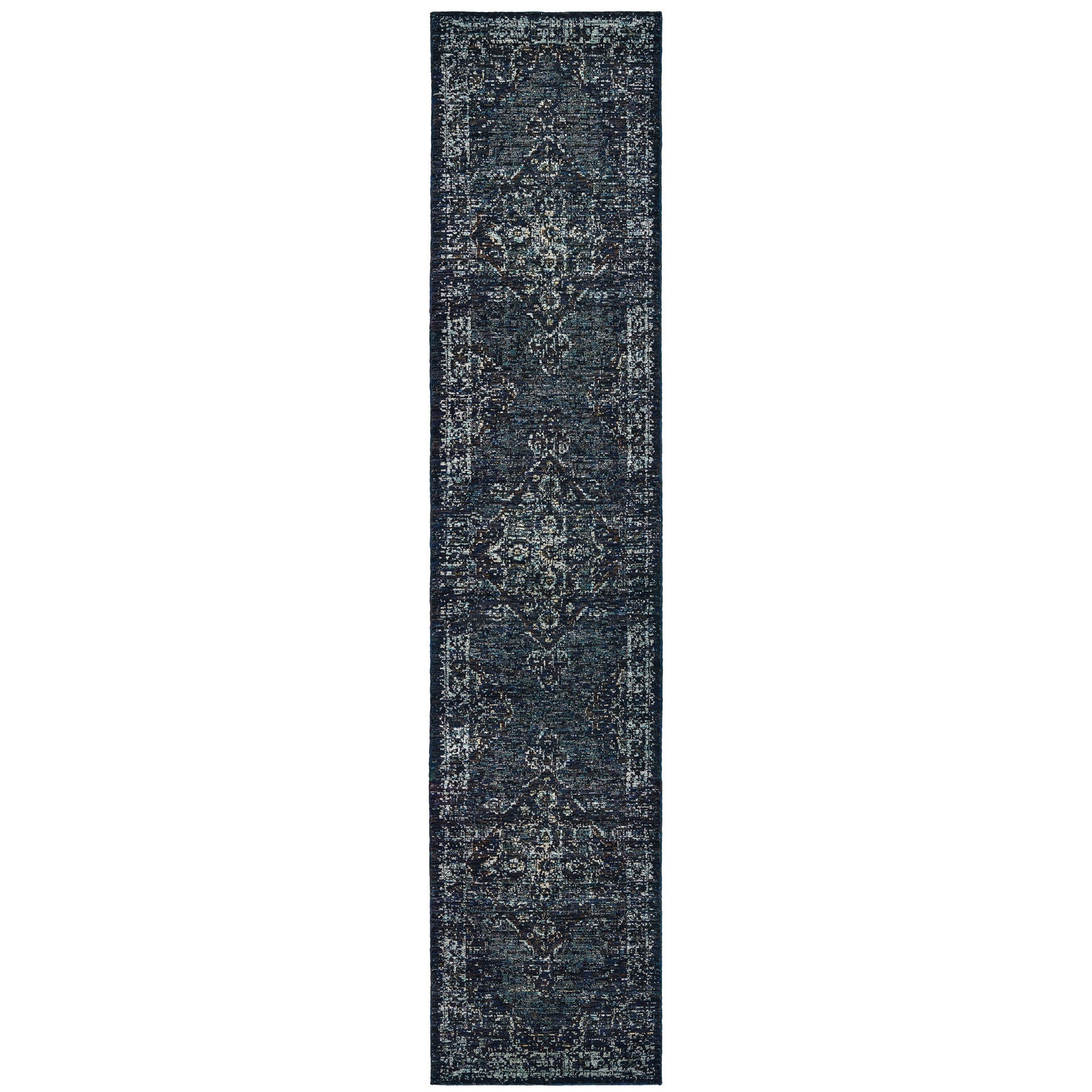 12' Blue And Brown Oriental Runner Rug-1