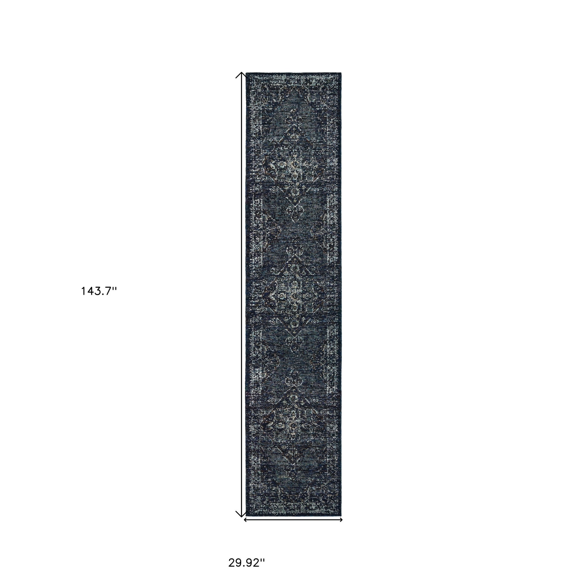 12' Blue And Brown Oriental Runner Rug-2