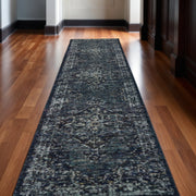 12' Blue And Brown Oriental Runner Rug-0