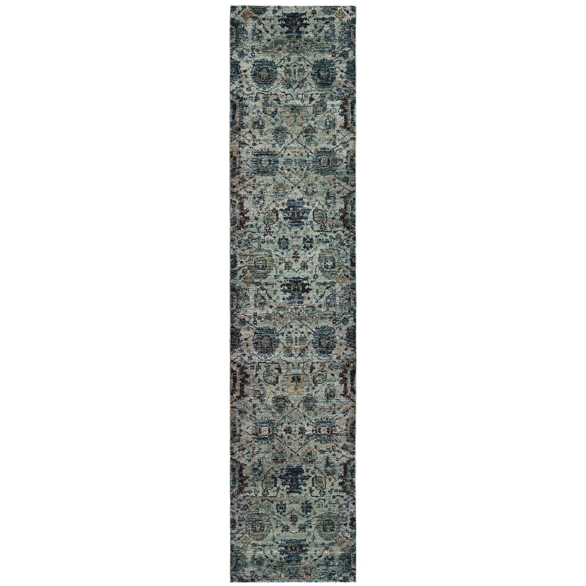 12' Blue Oriental Runner Rug-1