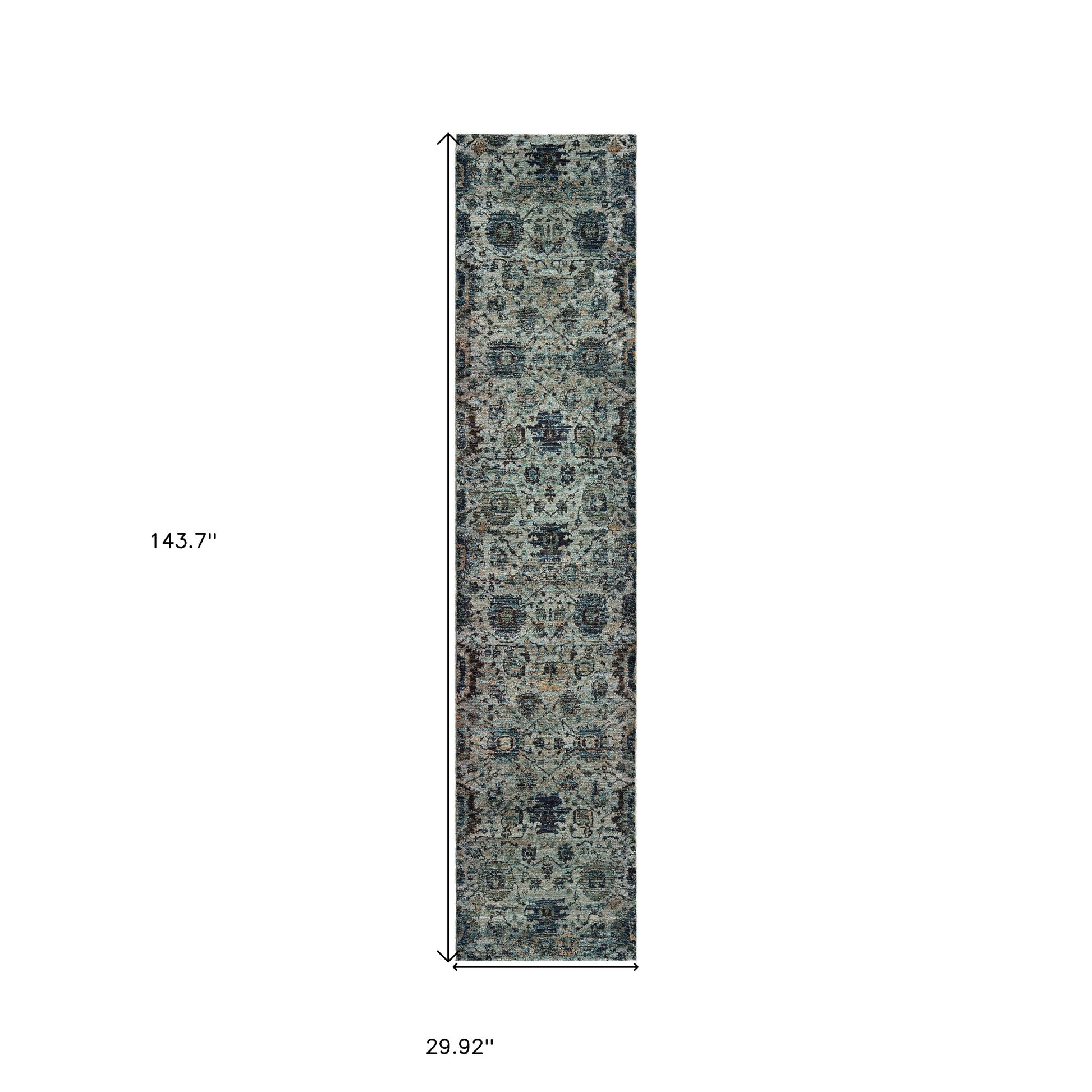 12' Blue Oriental Runner Rug-2