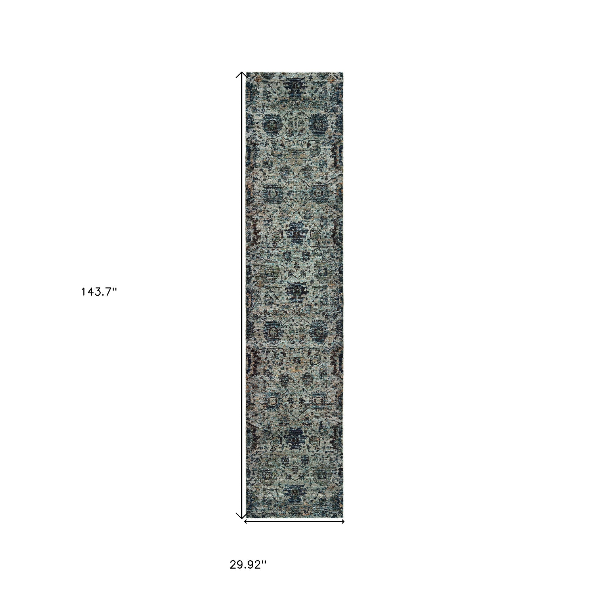 12' Blue Oriental Runner Rug-2