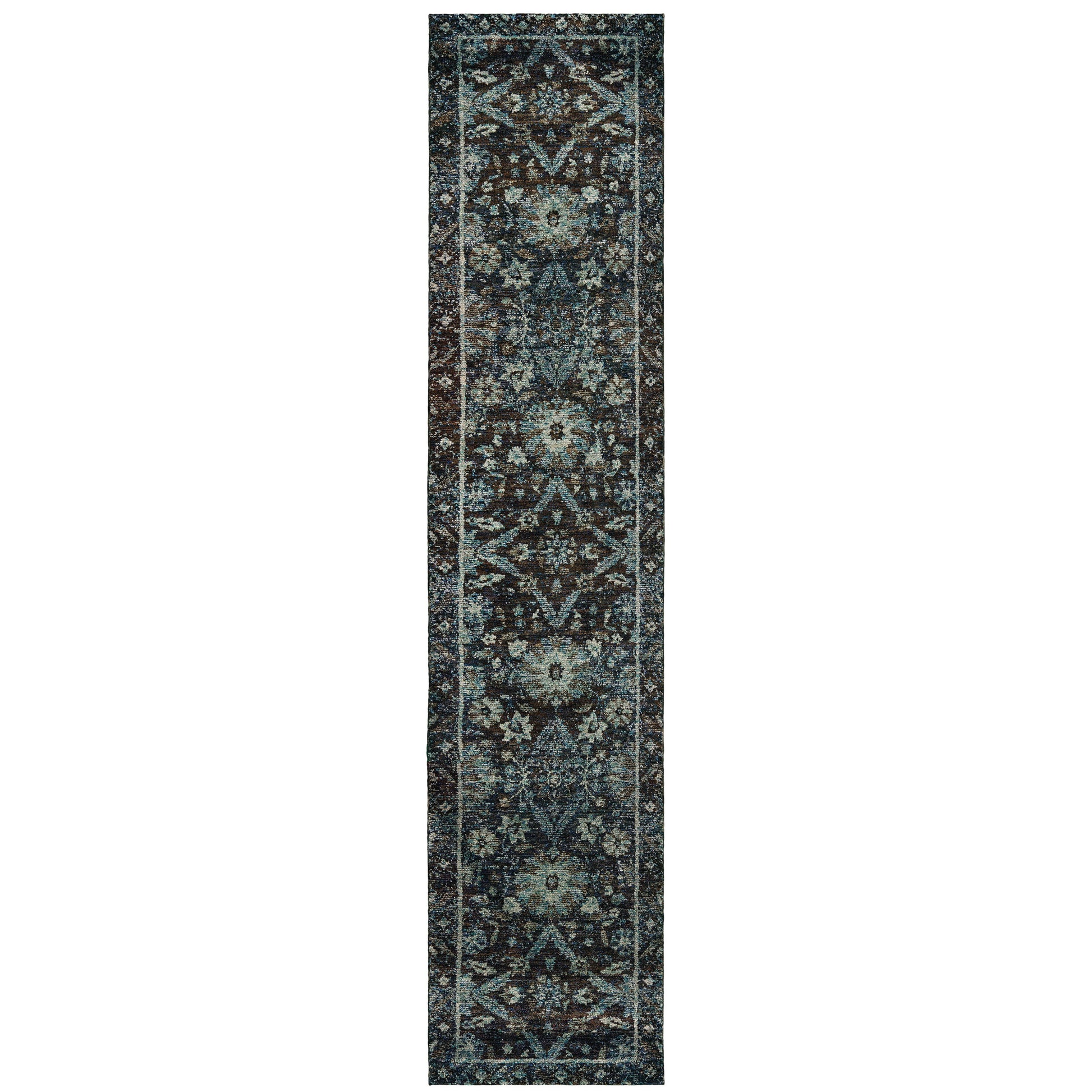 12' Blue Oriental Runner Rug-1
