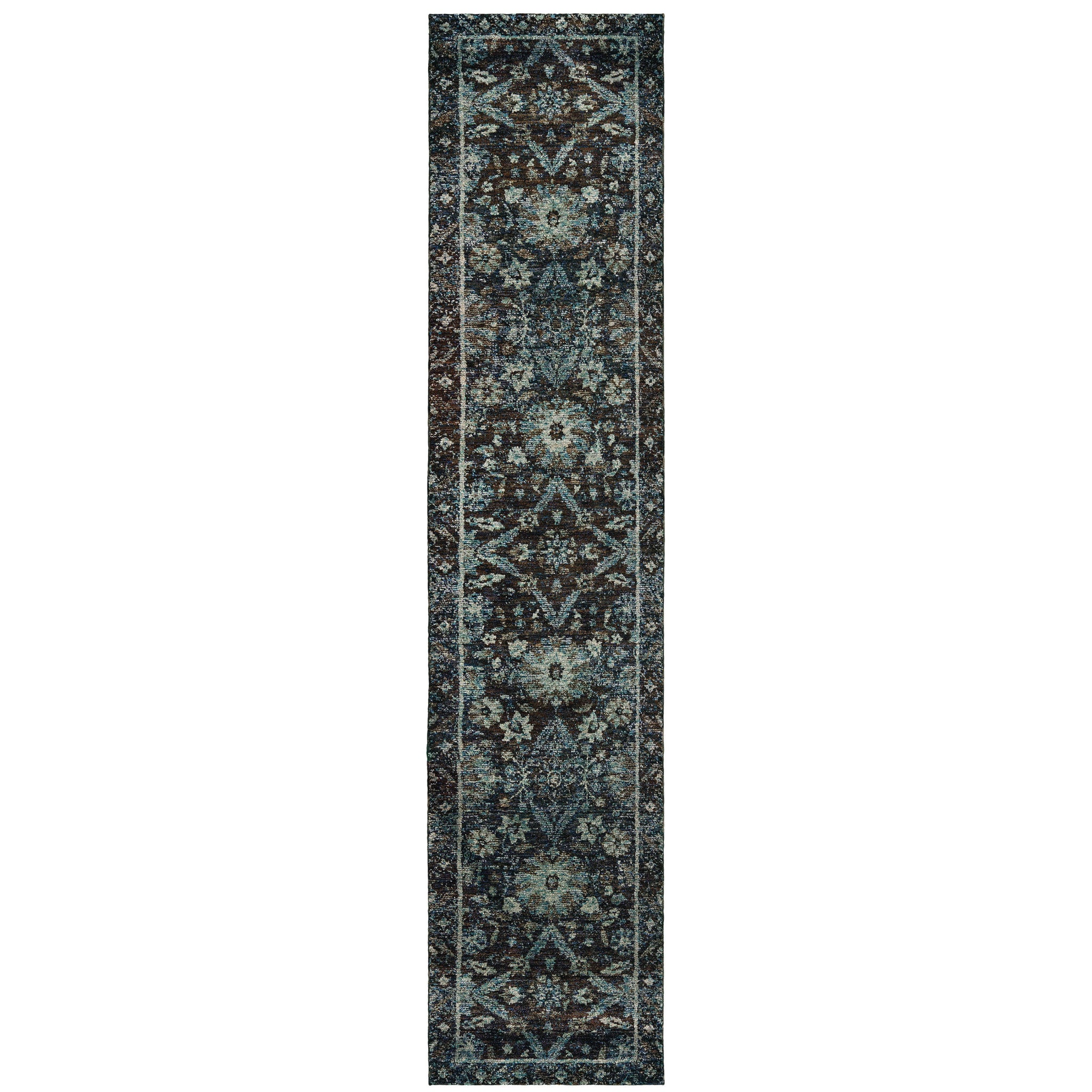 12' Blue Oriental Runner Rug-1