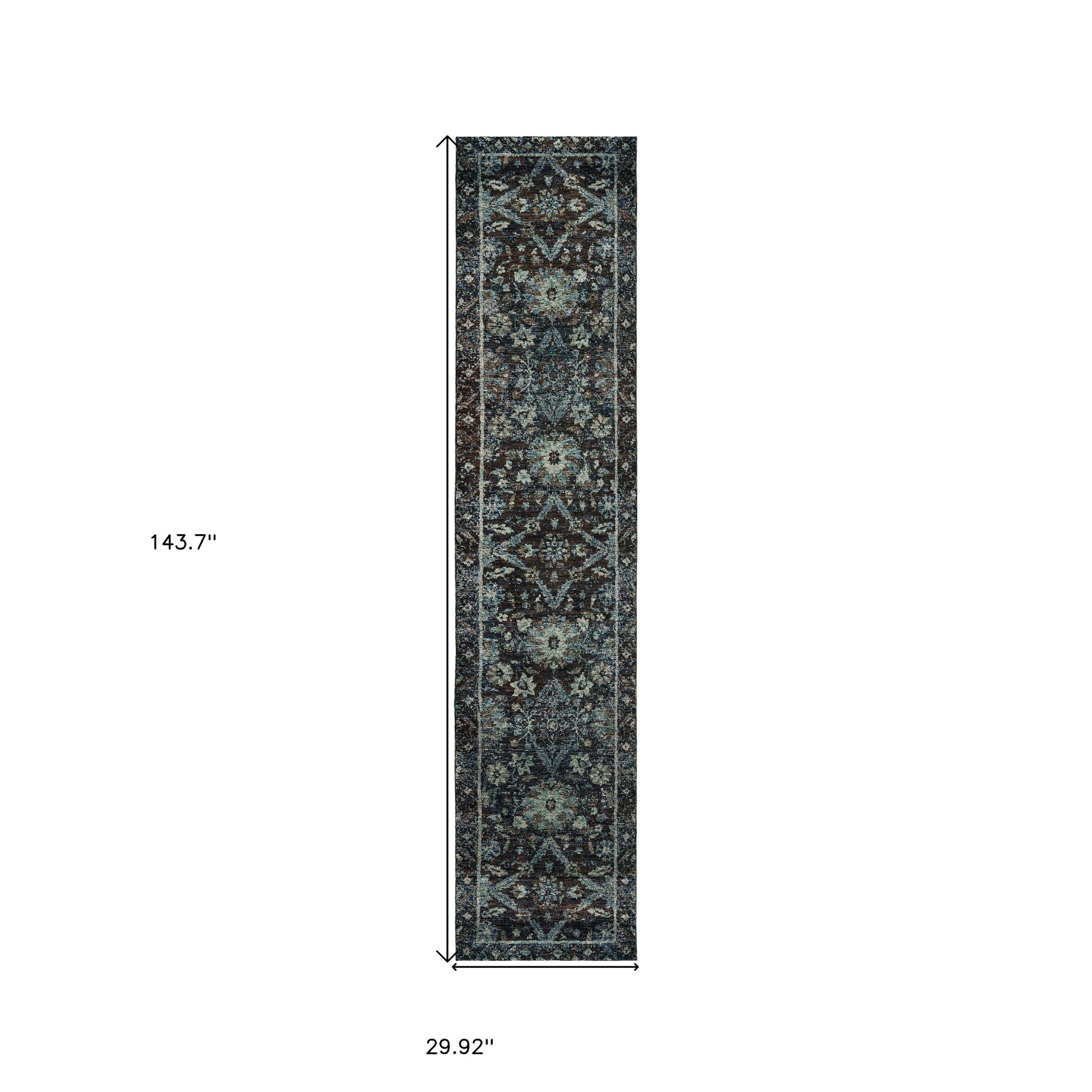12' Blue Oriental Runner Rug-2
