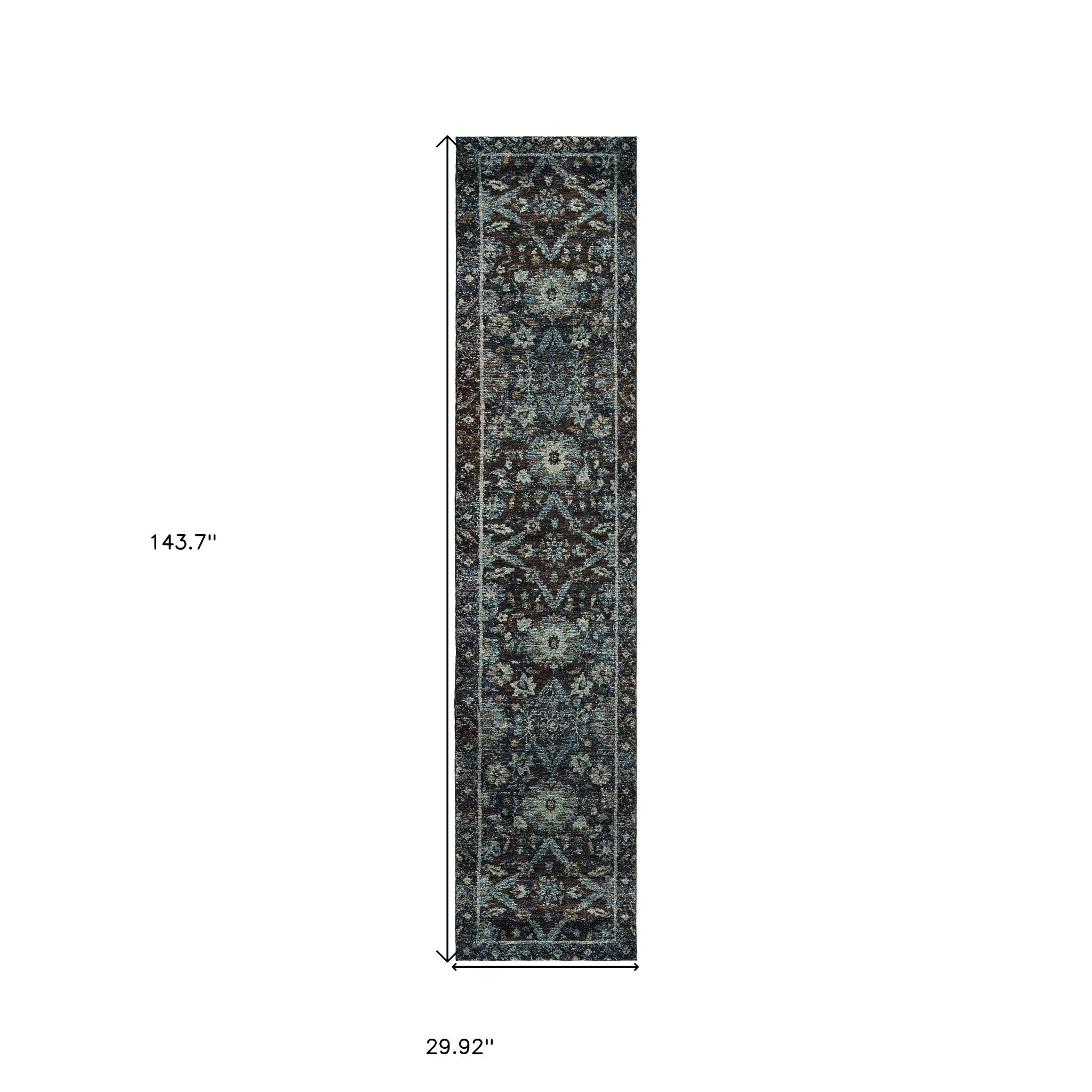 12' Blue Oriental Runner Rug-2