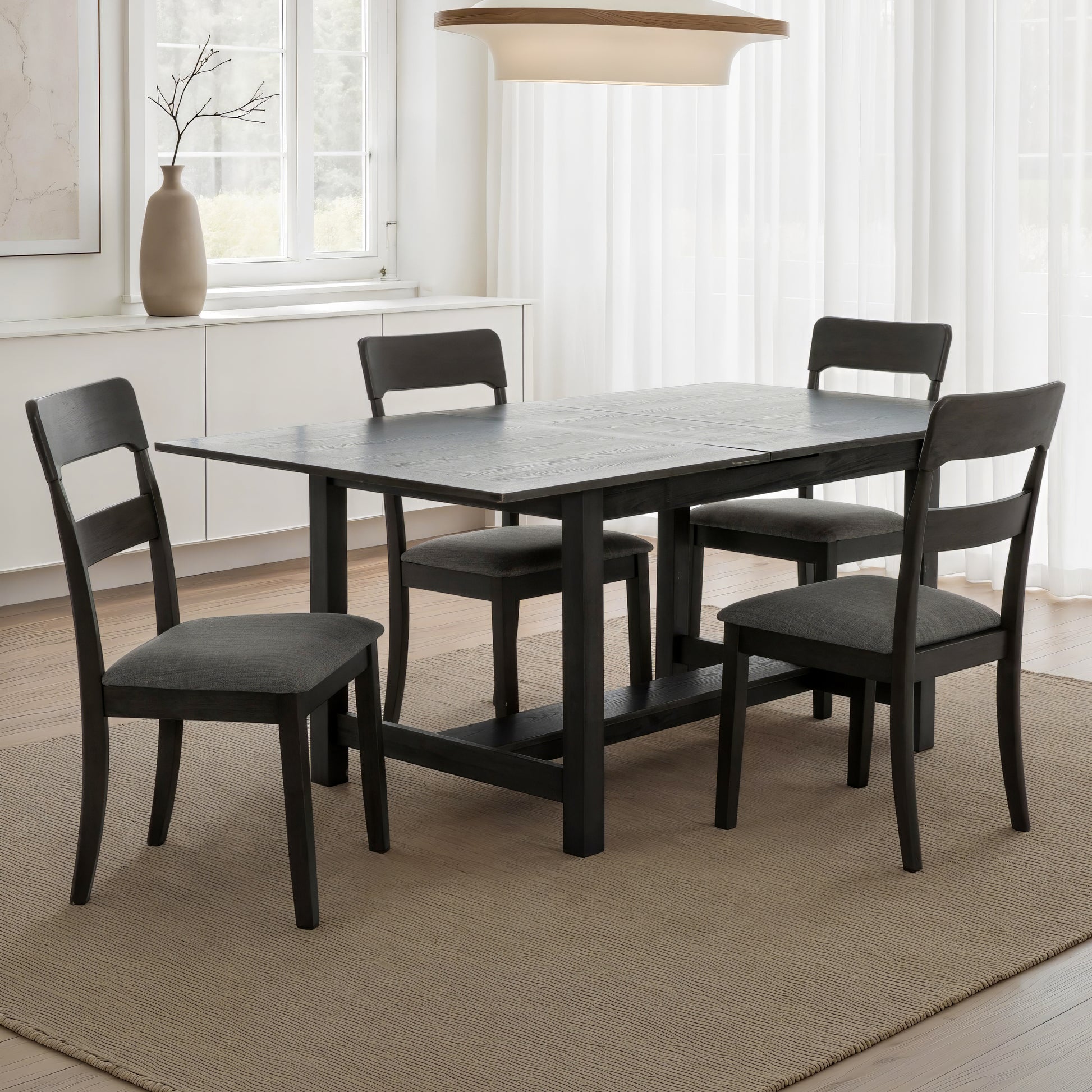 5100 5-Piece Extendable Dining Set - Grey with 4 Chairs-Dining Set-DECOROLALA