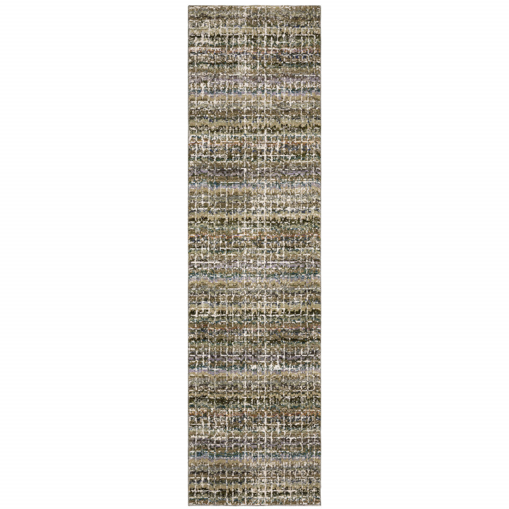 8' Gray And Ivory Abstract Runner Rug-1