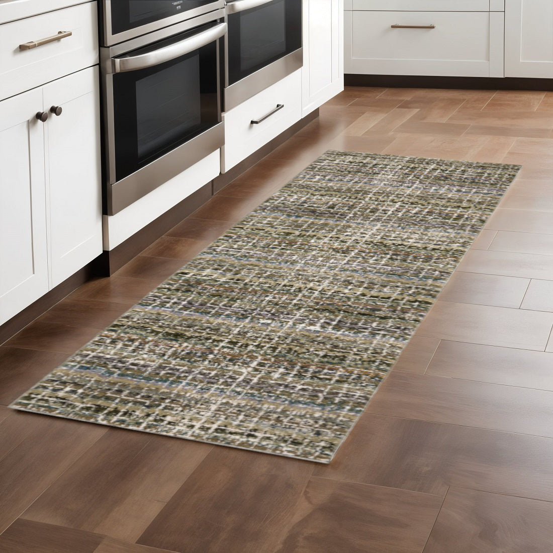 8' Gray And Ivory Abstract Runner Rug-0