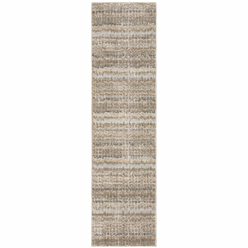 12' Ivory And Gray Abstract Runner Rug-1