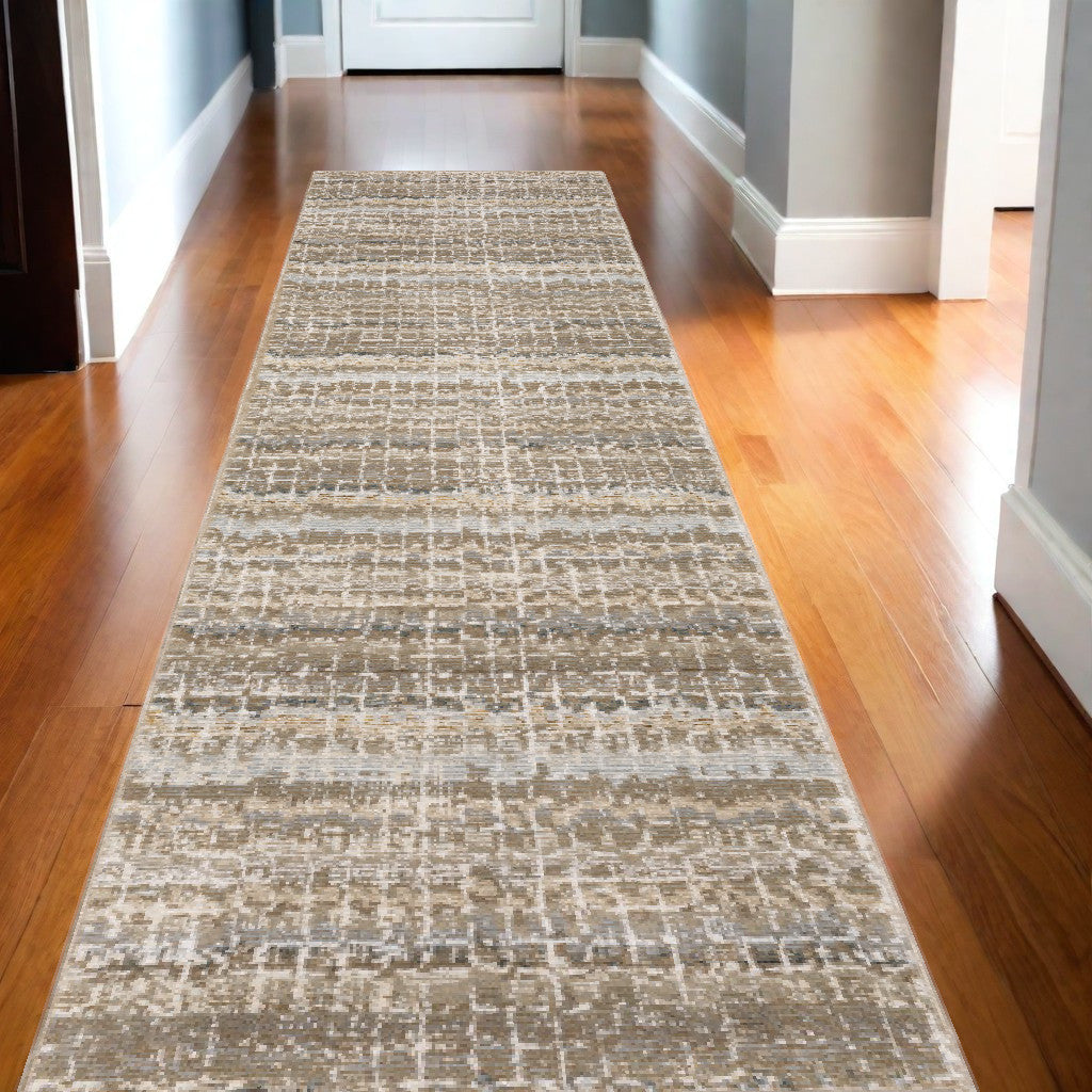 12' Ivory And Gray Abstract Runner Rug-0