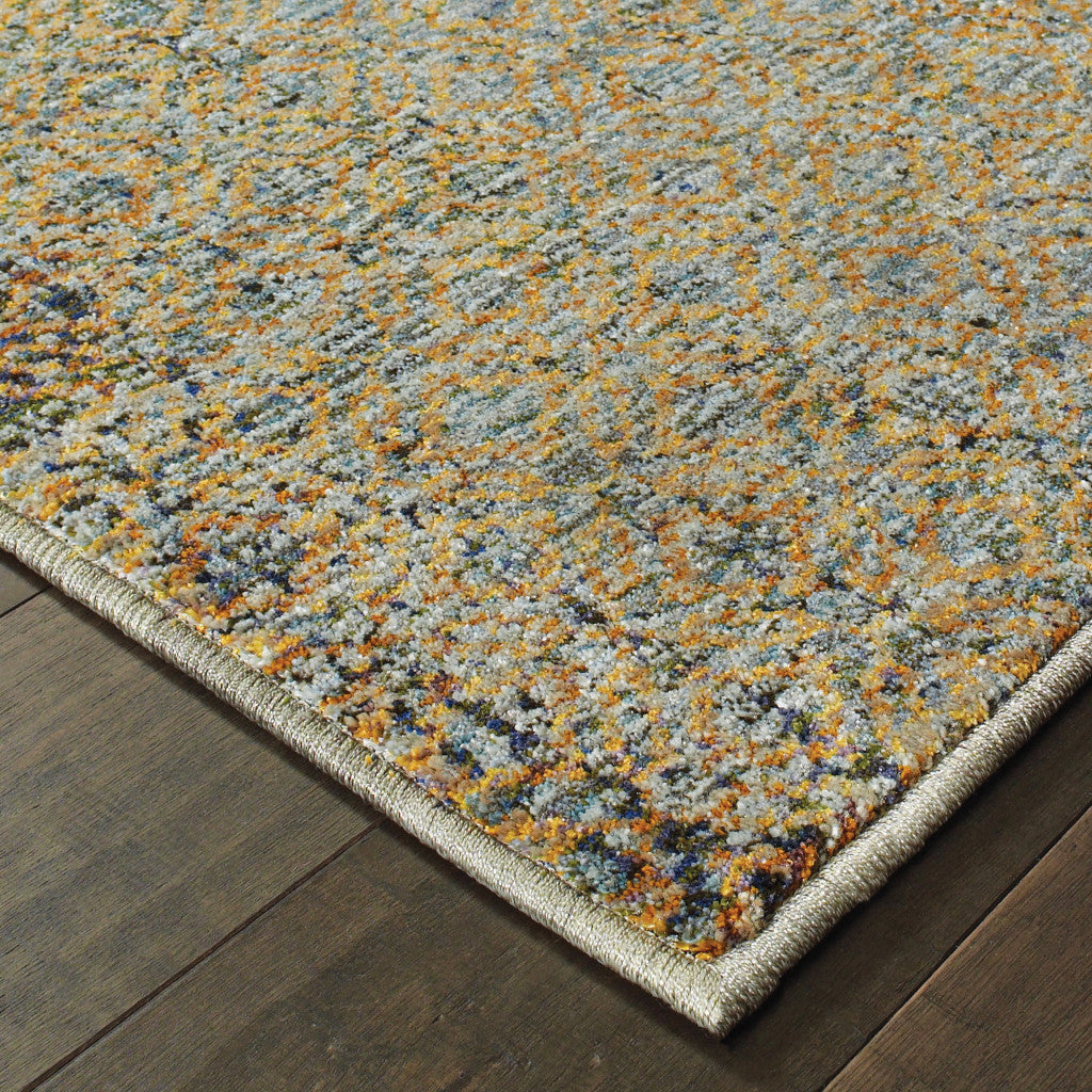 8' Blue And Silver Geometric Runner Rug-4