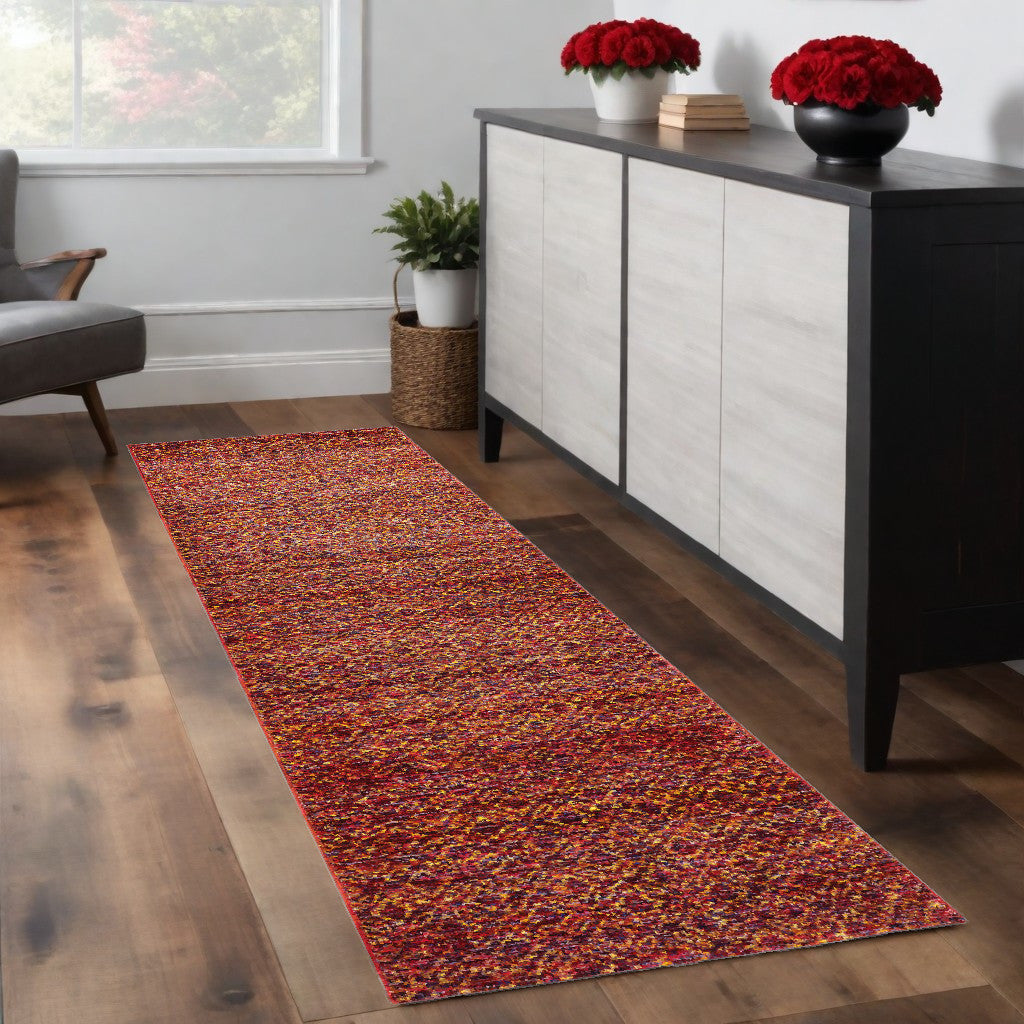 8' Red And Rust Geometric Distressed Runner Rug-0