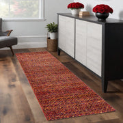8' Red And Rust Geometric Distressed Runner Rug-0
