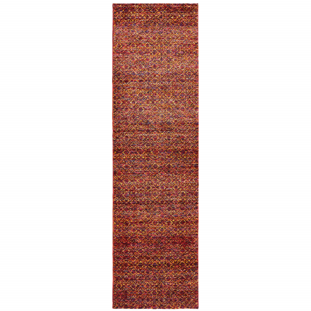 12' Red Gold And Blue Geometric Runner Rug-1