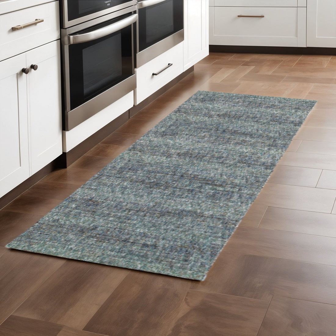 8' Blue And Gray Runner Rug-0