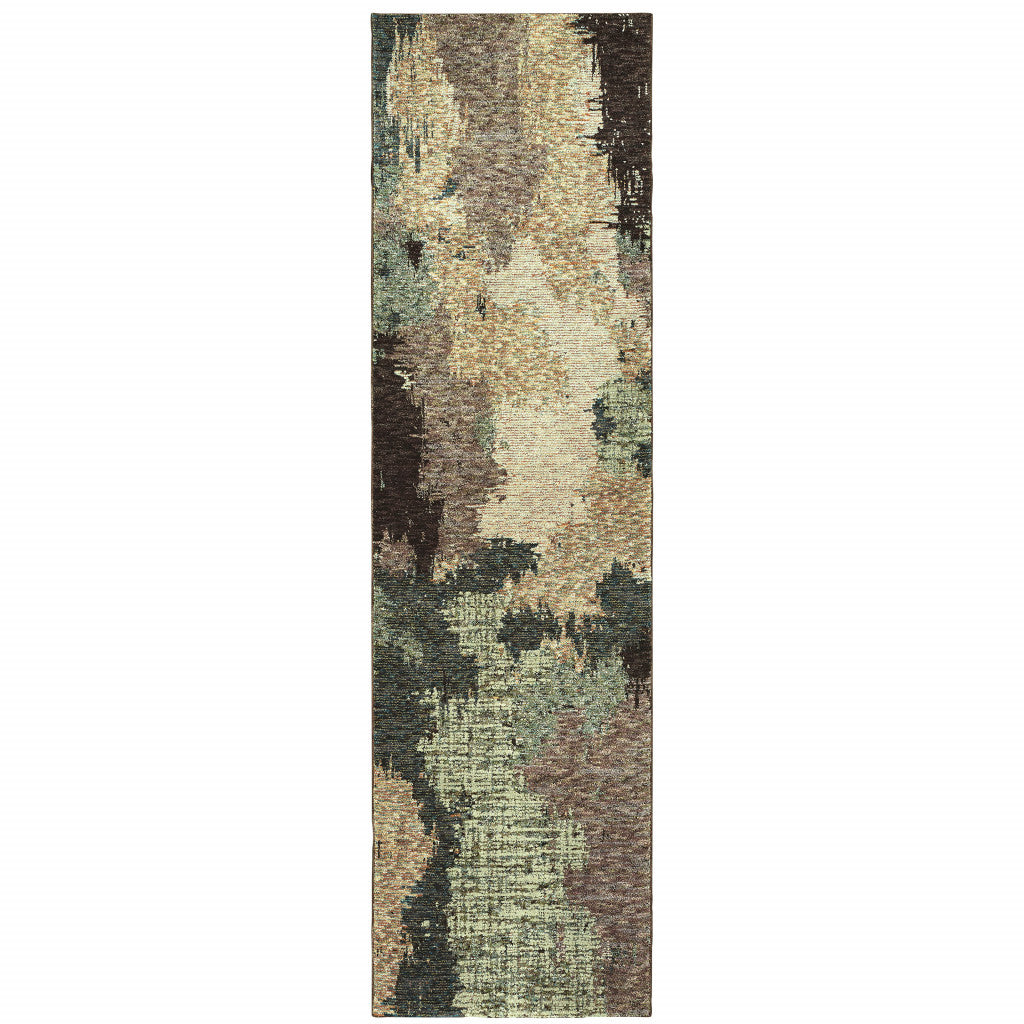 12' Blue And Brown Abstract Runner Rug-1