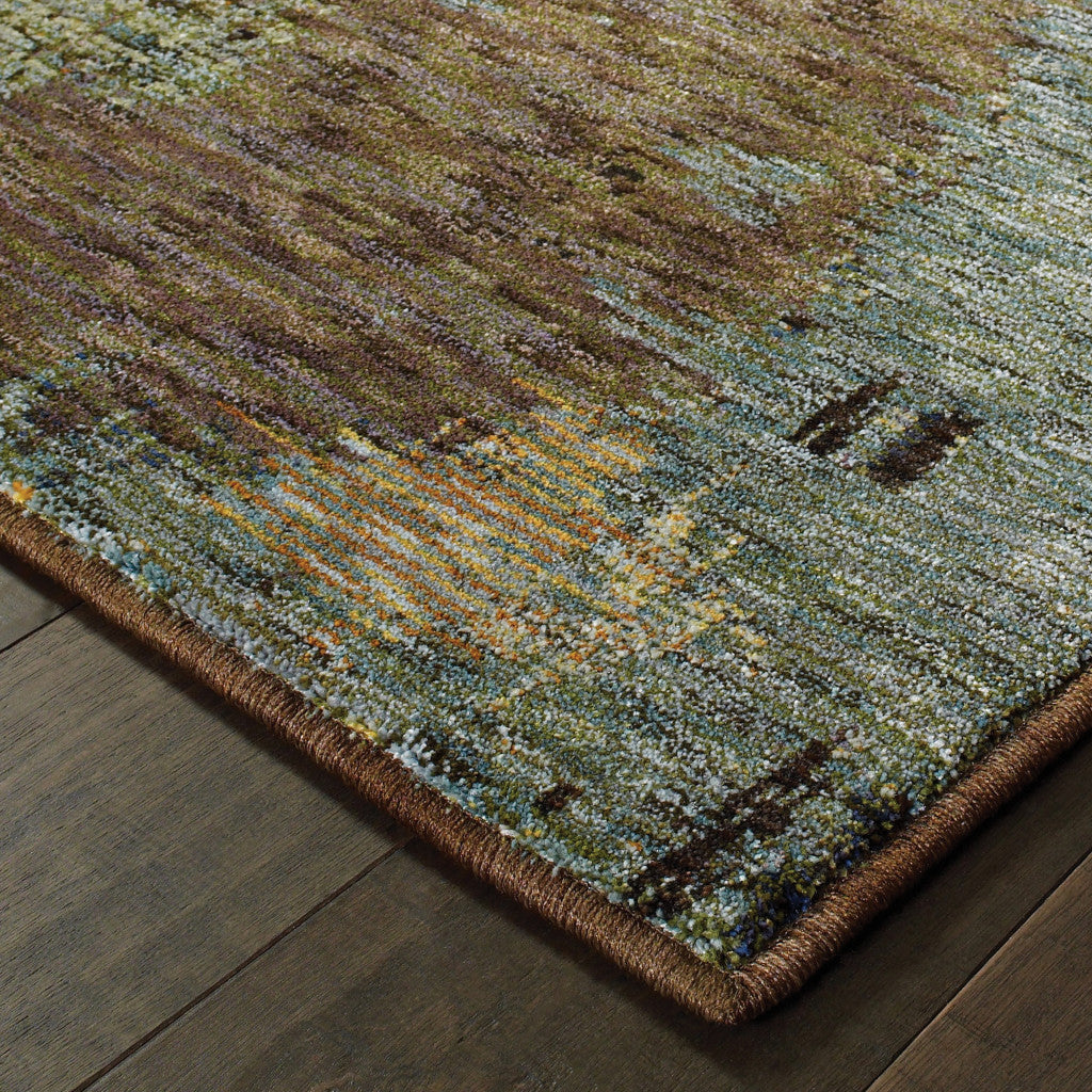 12' Blue And Brown Abstract Runner Rug-4