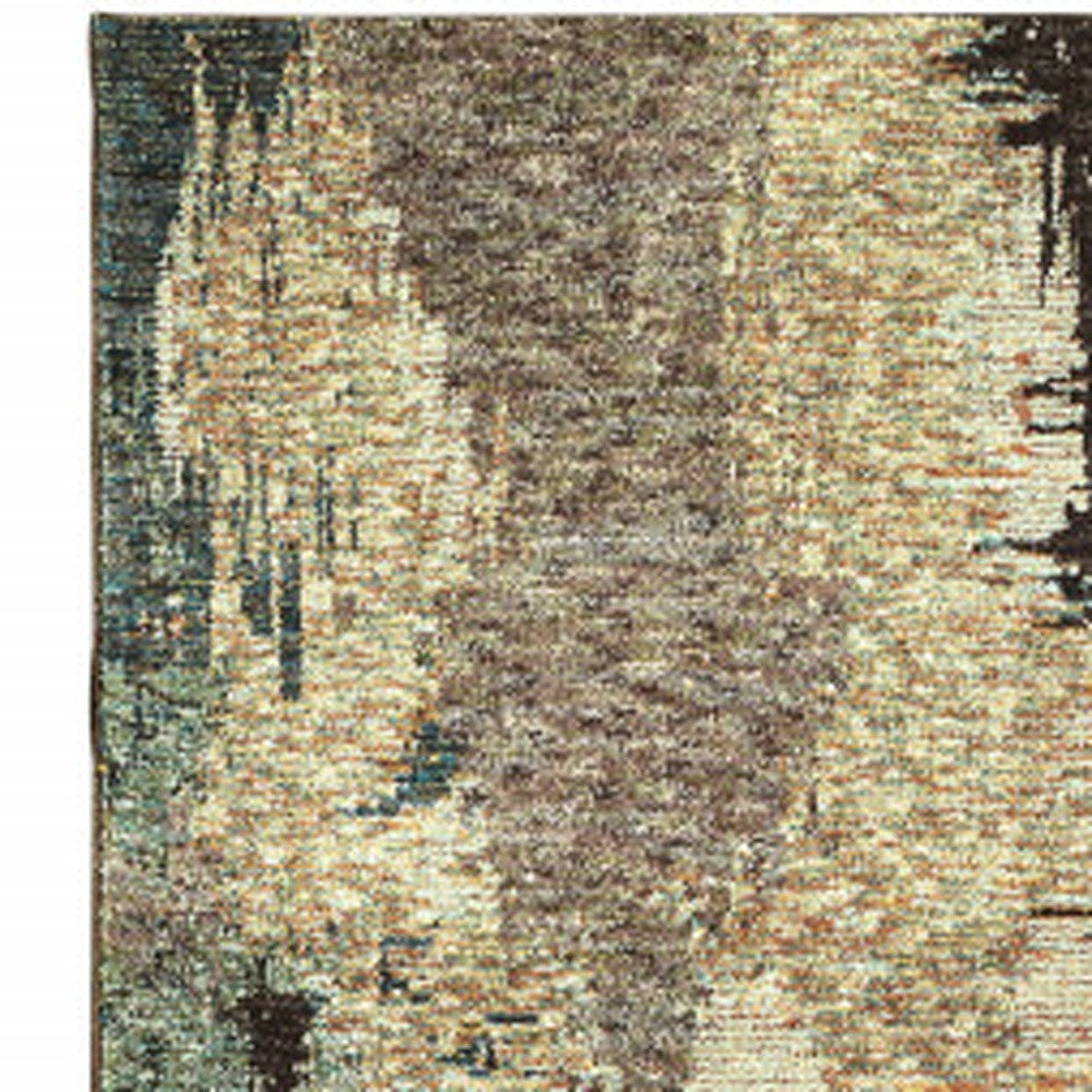12' Blue And Brown Abstract Runner Rug-3