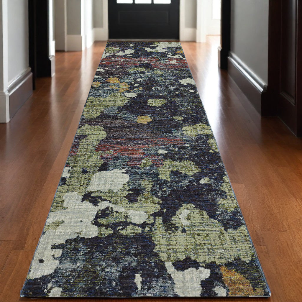 12' Green Abstract Runner Rug-0