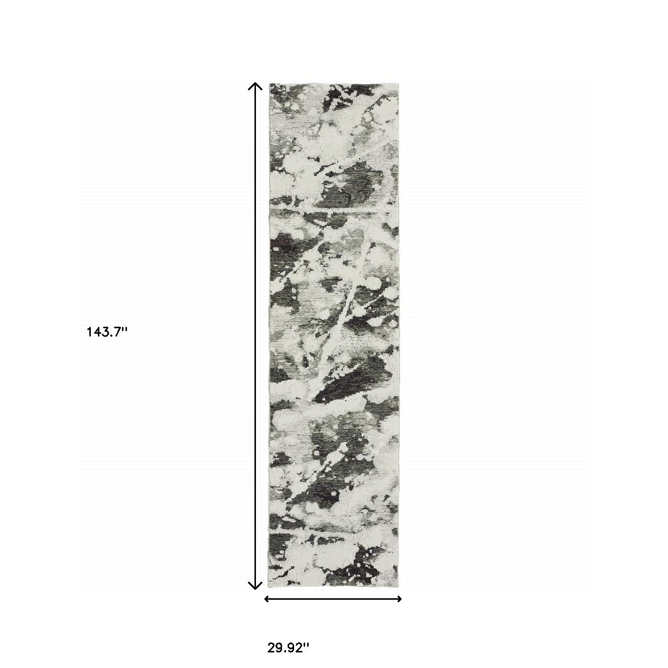12' Charcoal And White Abstract Runner Rug-2