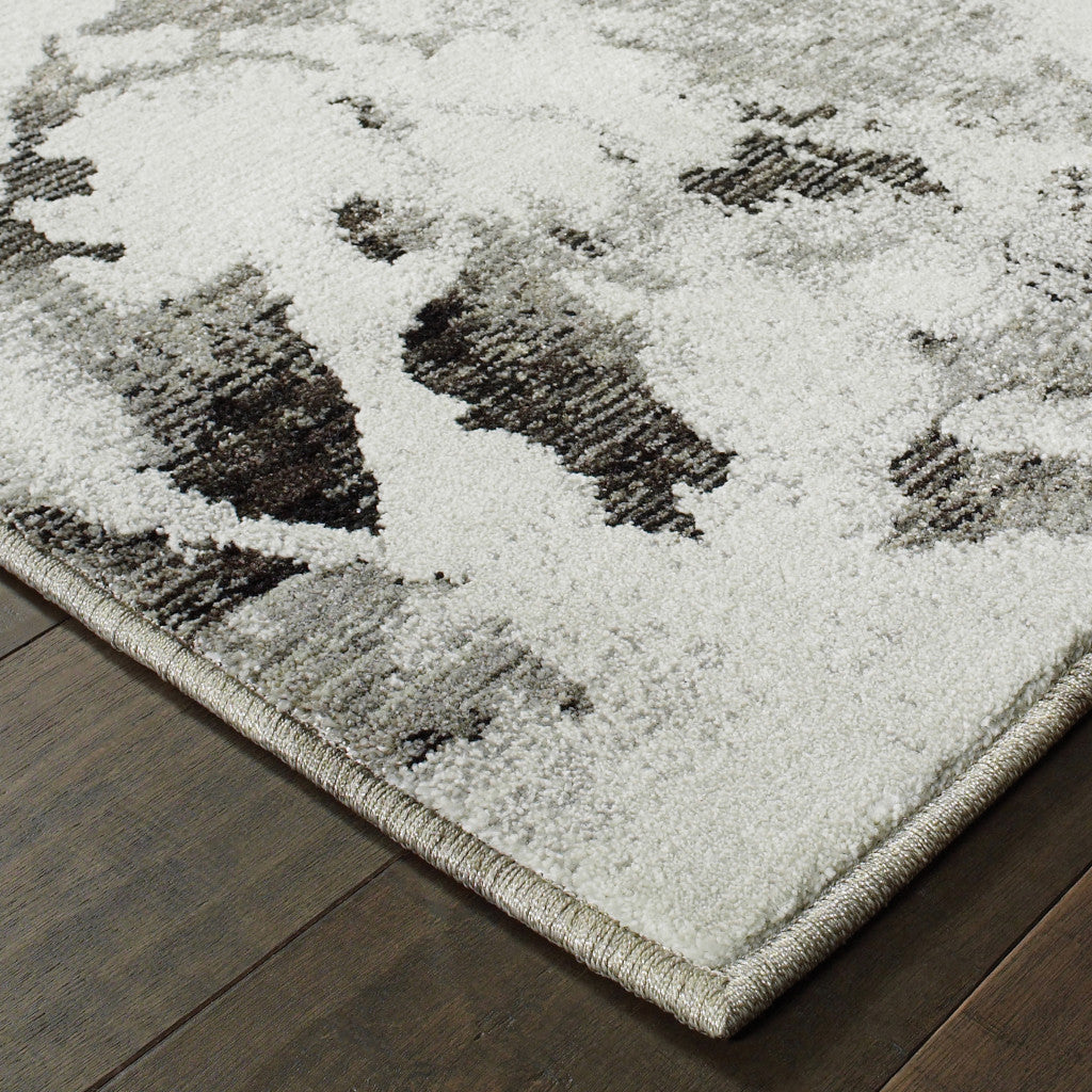 12' Charcoal And White Abstract Runner Rug-4