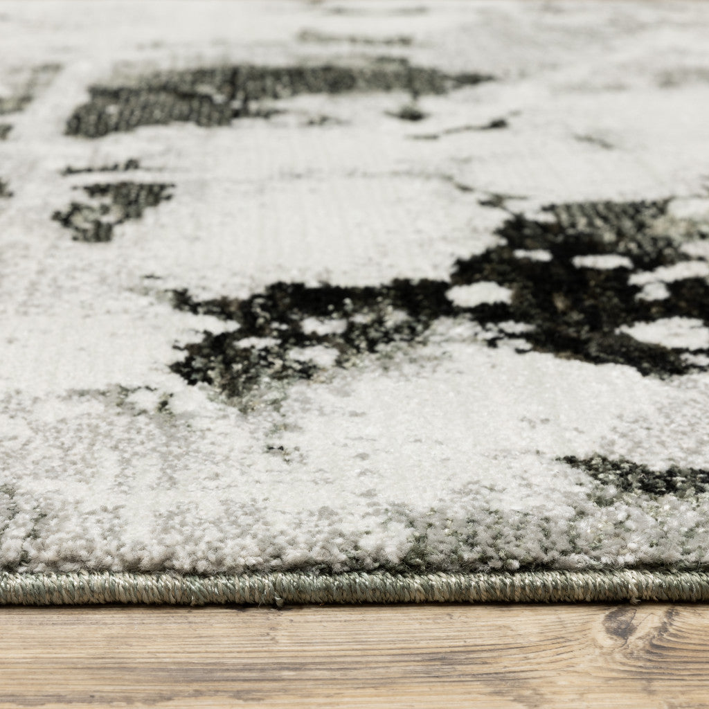 12' Charcoal And White Abstract Runner Rug-8