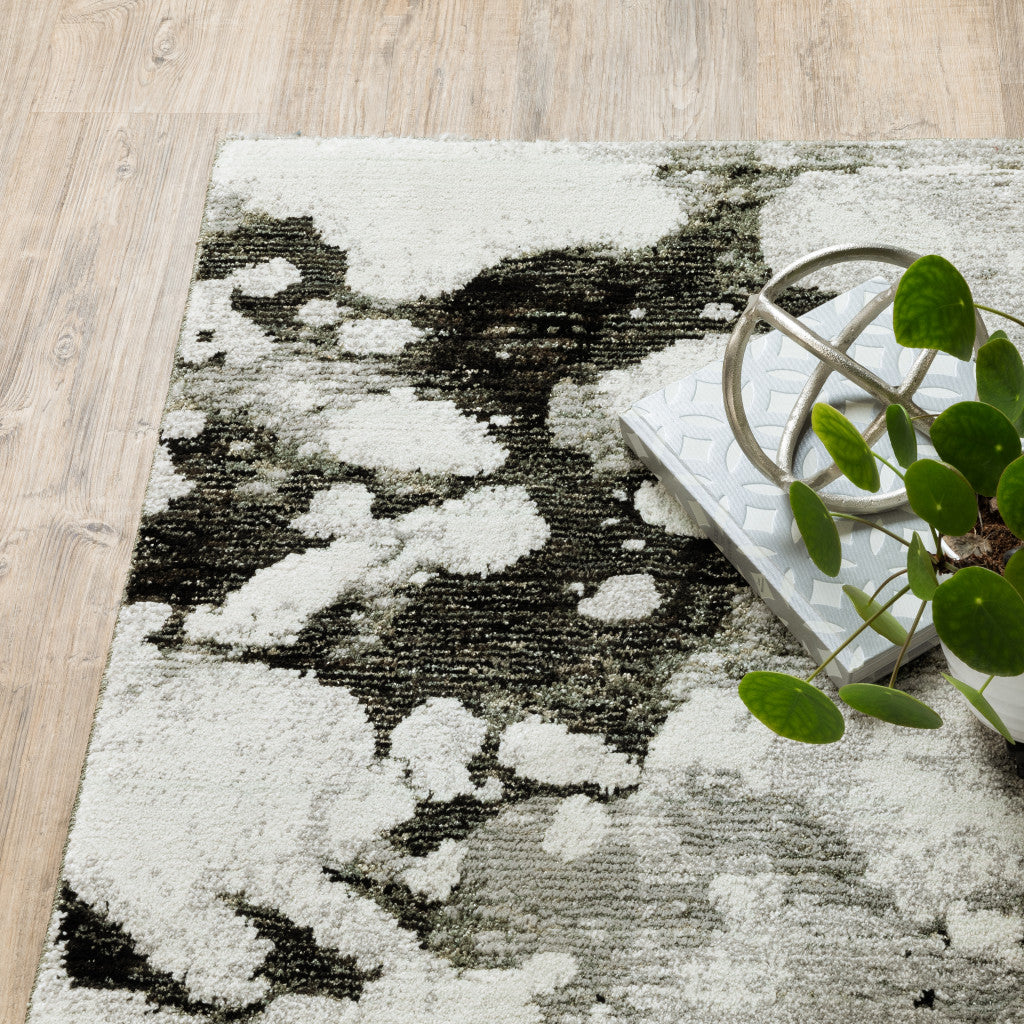 12' Charcoal And White Abstract Runner Rug-5