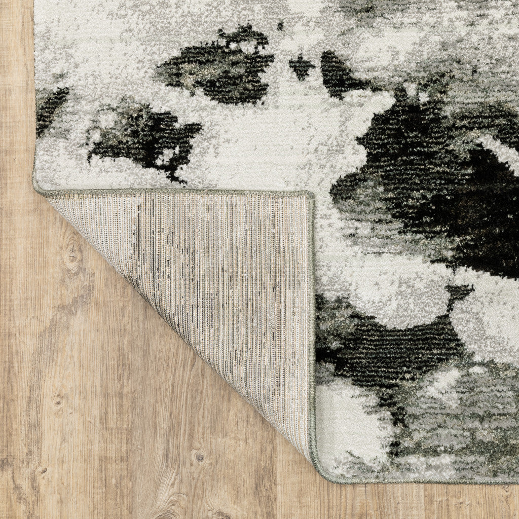 12' Charcoal And White Abstract Runner Rug-6