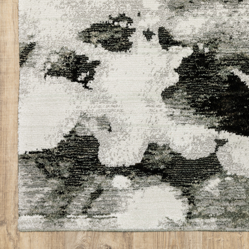 12' Charcoal And White Abstract Runner Rug-3
