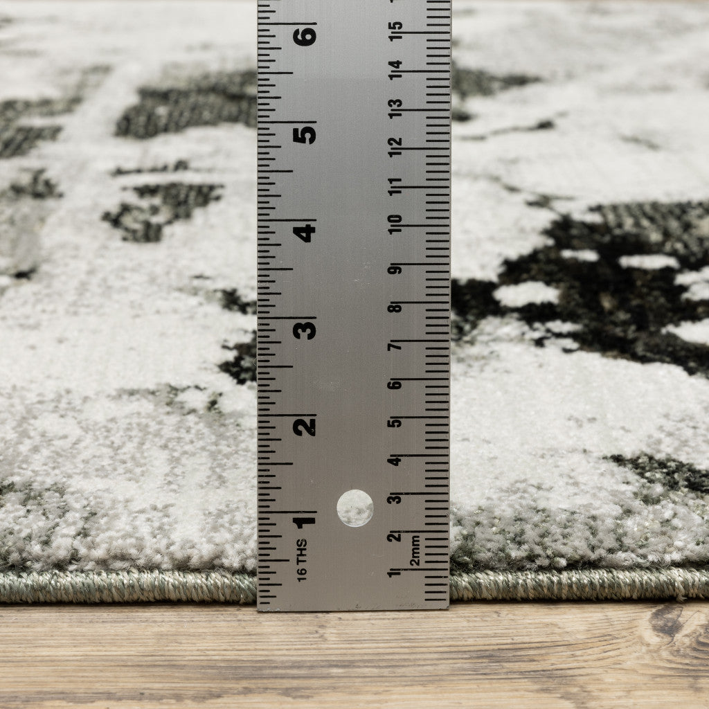 12' Charcoal And White Abstract Runner Rug-7