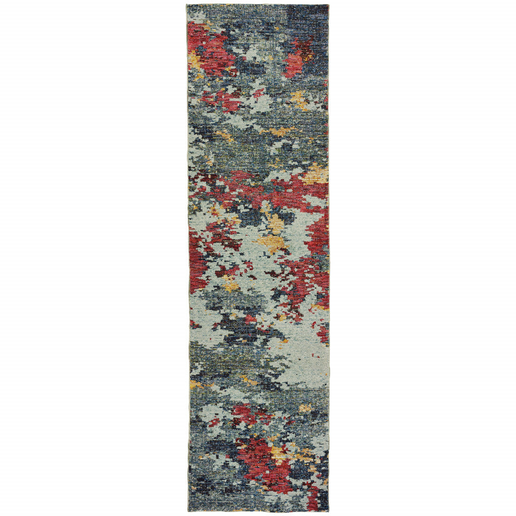 8' Blue Abstract Runner Rug-1