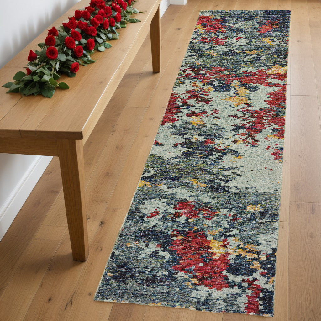 8' Blue Abstract Runner Rug-0