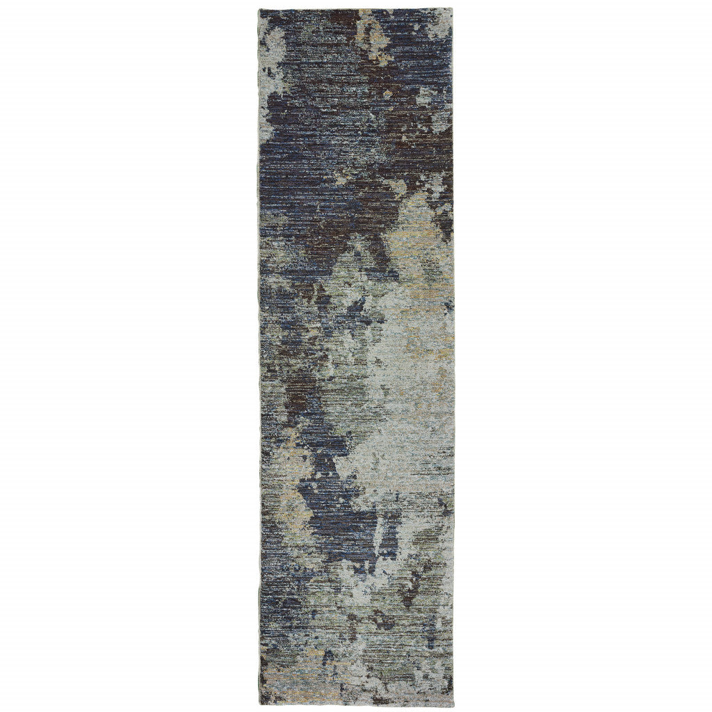 12' Blue Abstract Runner Rug-1