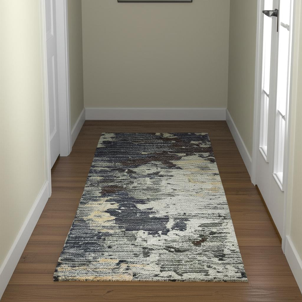 12' Blue Abstract Runner Rug-0