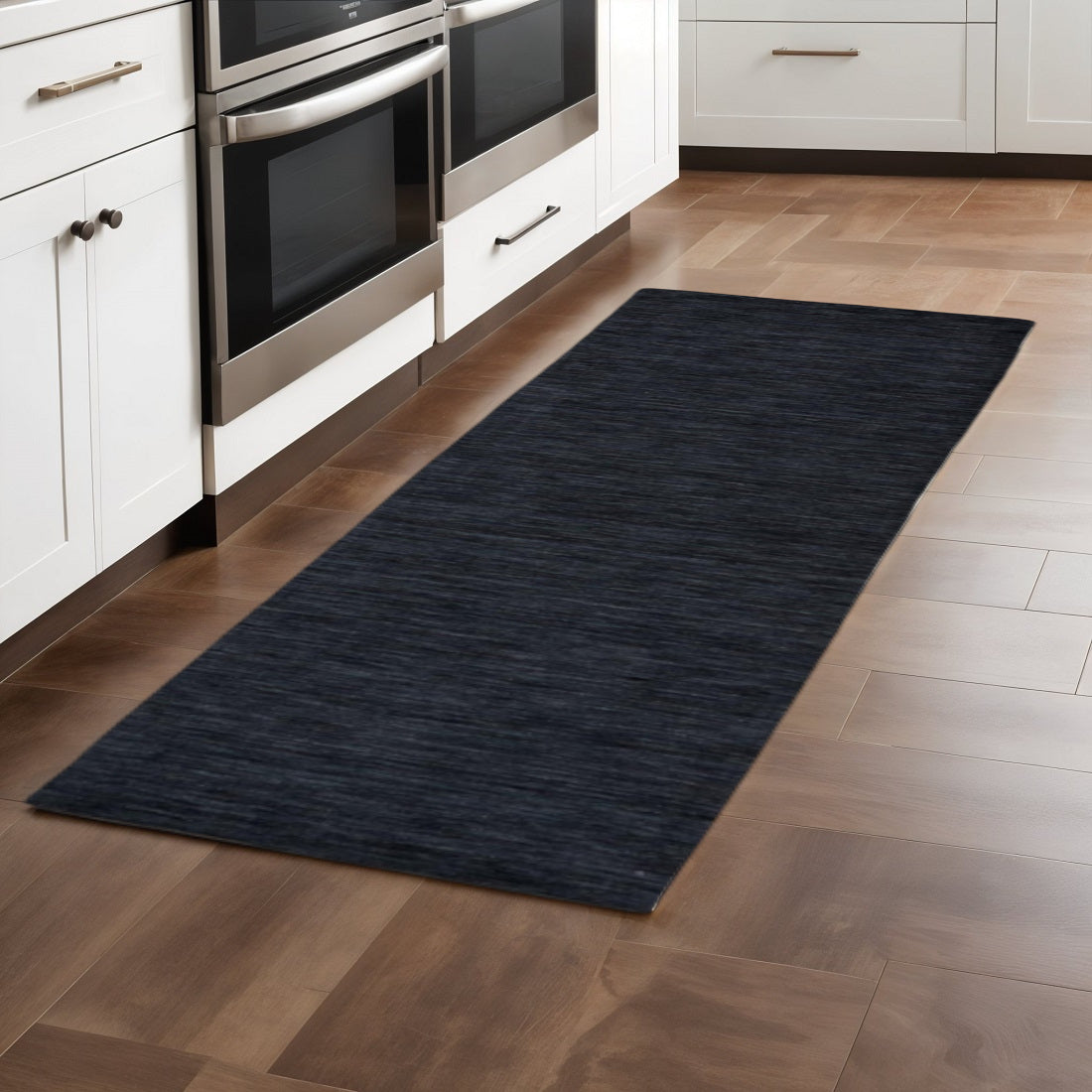 8' Black Hand Woven Runner Rug-0