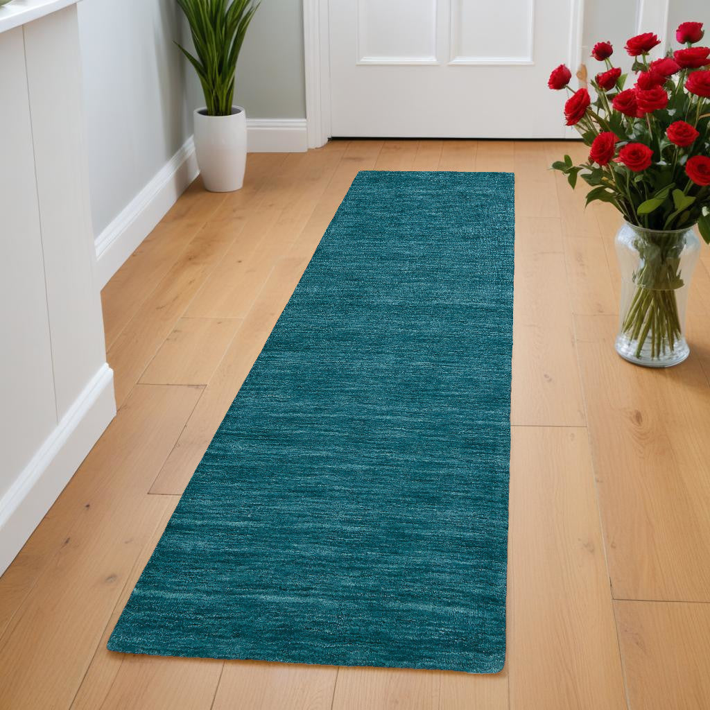 8' Blue And Green Hand Woven Runner Rug-0