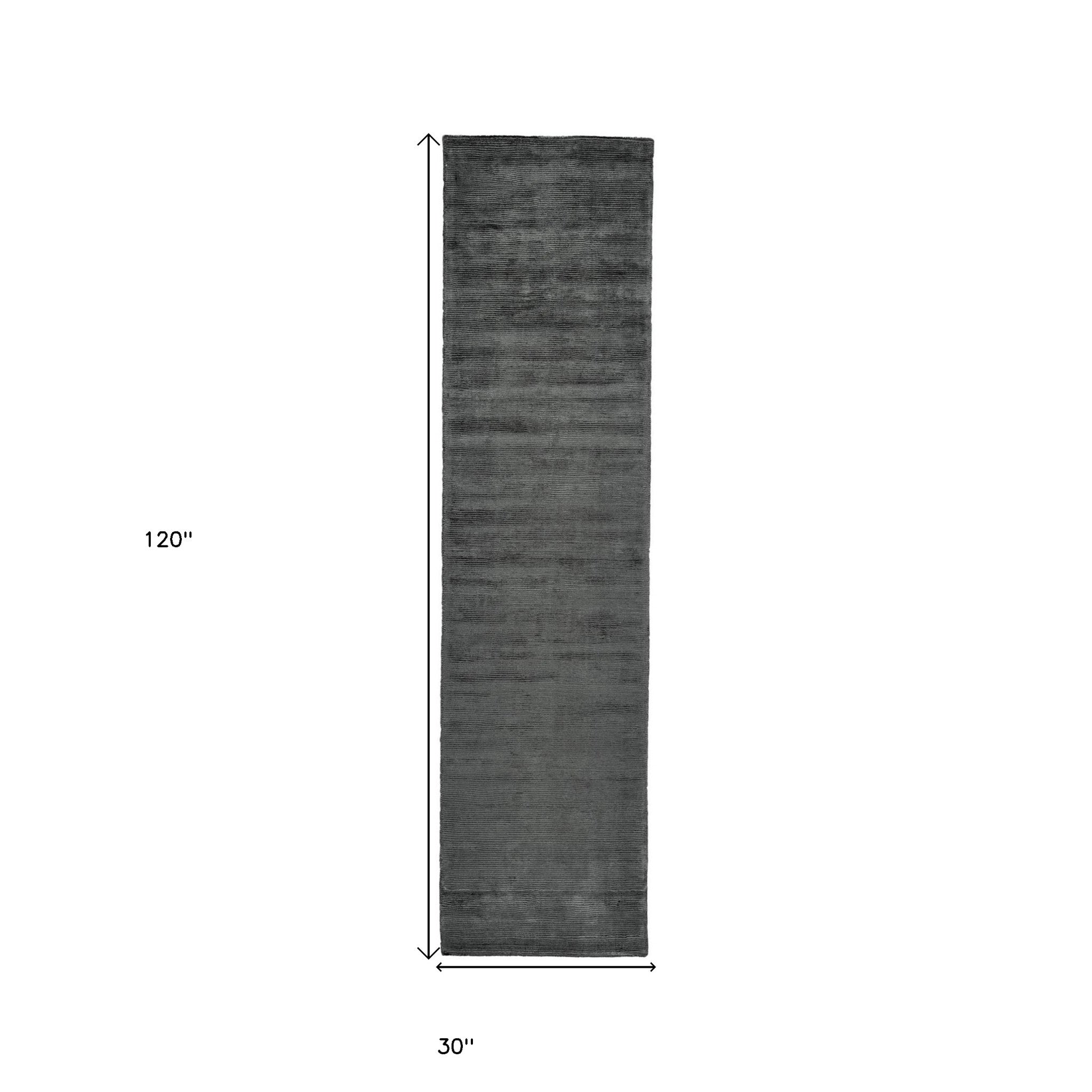 10' Gray And Black Hand Woven Runner Rug-2