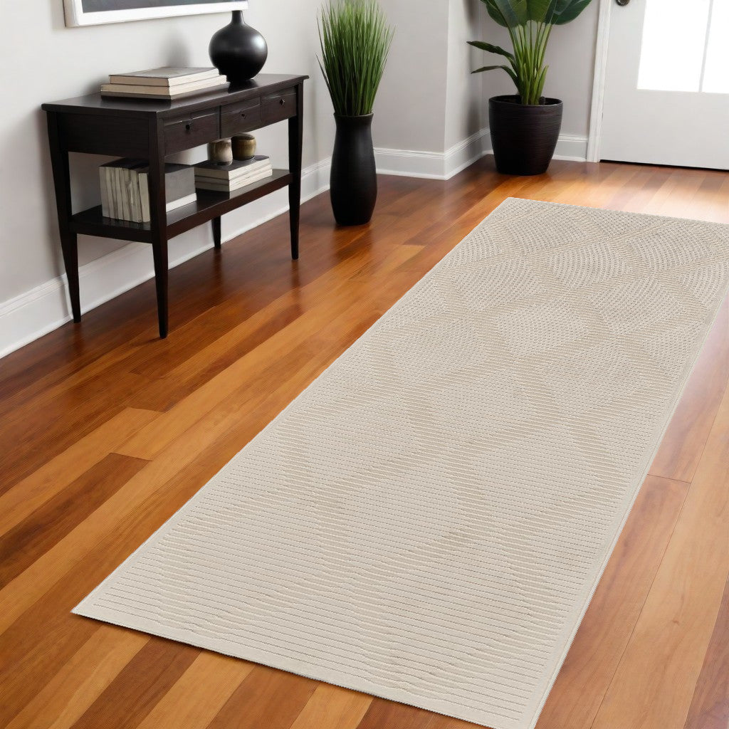 8' Ivory Geometric Runner Rug-0