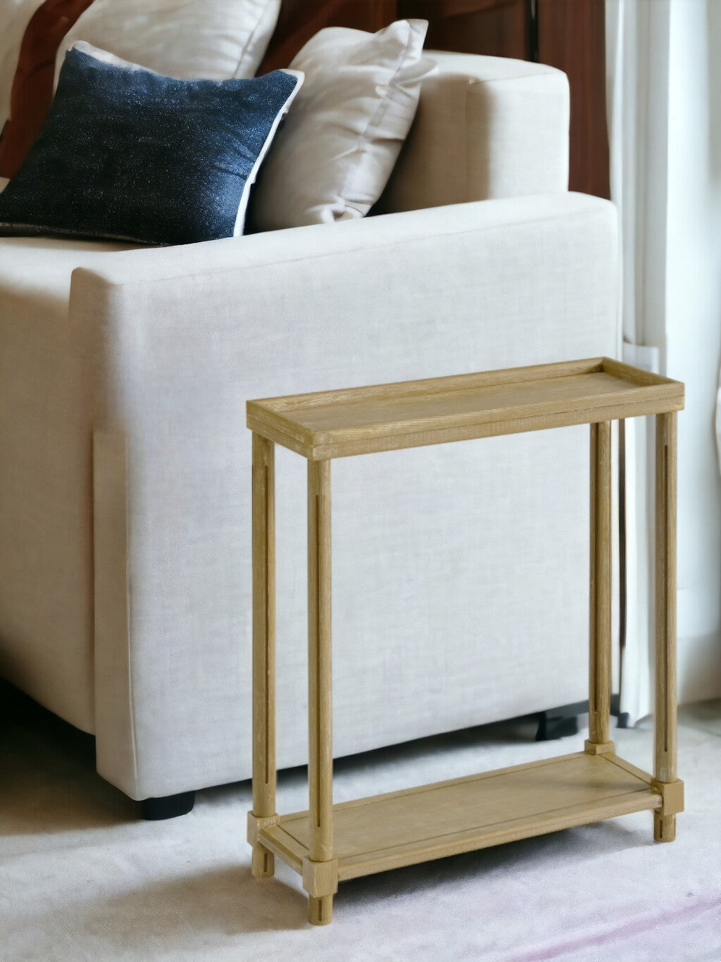 Set Of Two 24" Oak Brown Wood Rectangular End Tables With Shelf-End-Side Tables-DECOROLALA