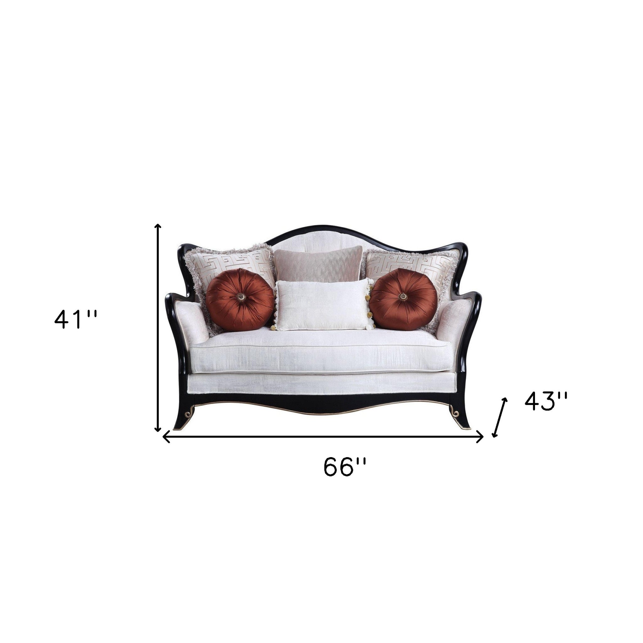 66" Beige And Black Cotton Blend Loveseat and Toss Pillows-Love Seats-DECOROLALA