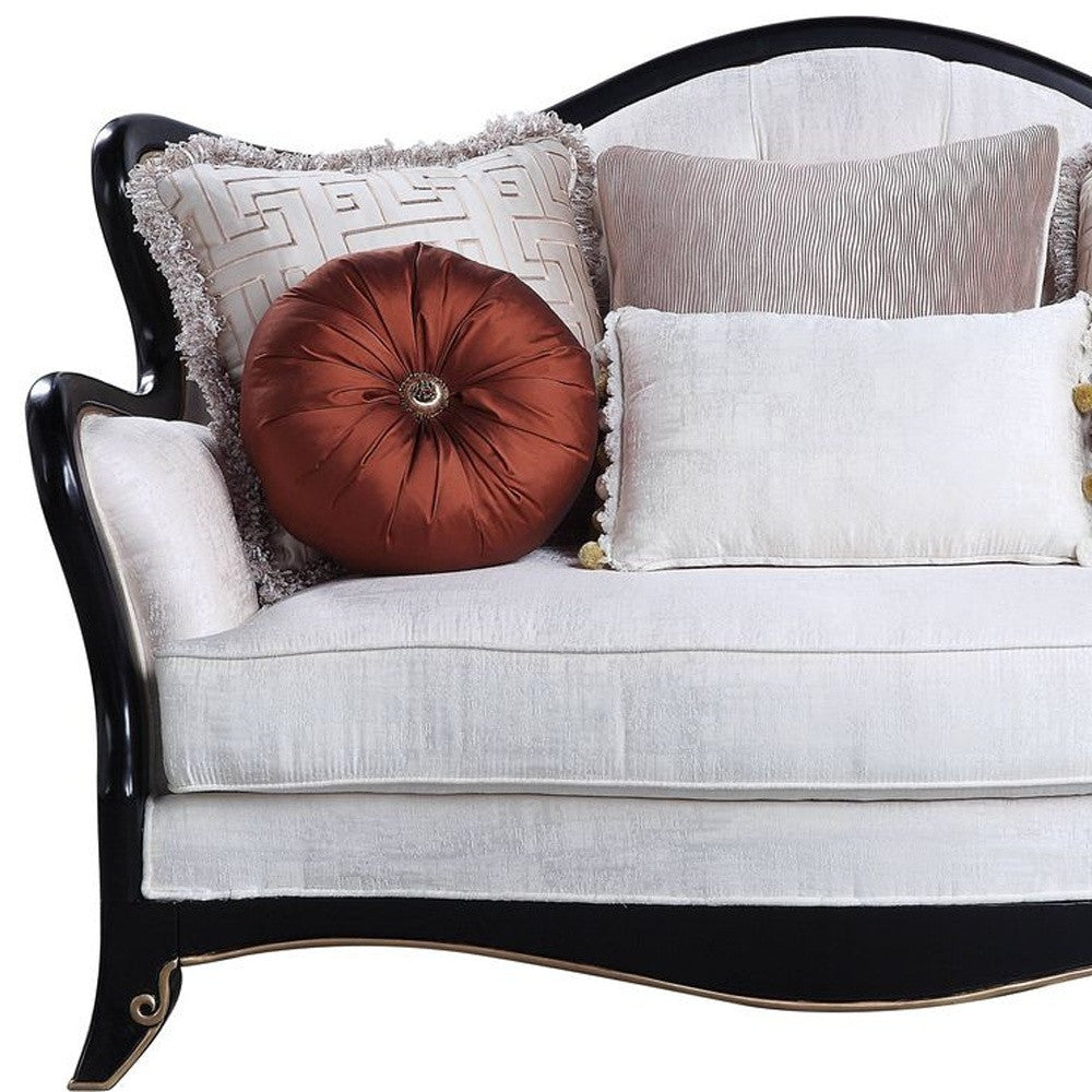 66" Beige And Black Cotton Blend Loveseat and Toss Pillows-Love Seats-DECOROLALA