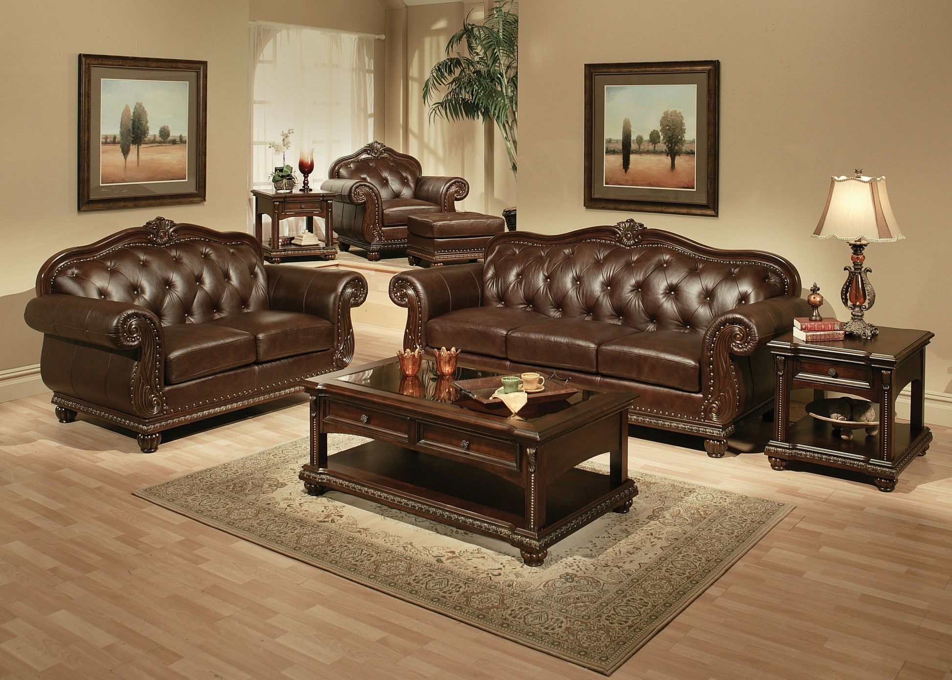 70" Espresso Faux Leather And Black Nailhead Love Seat-3