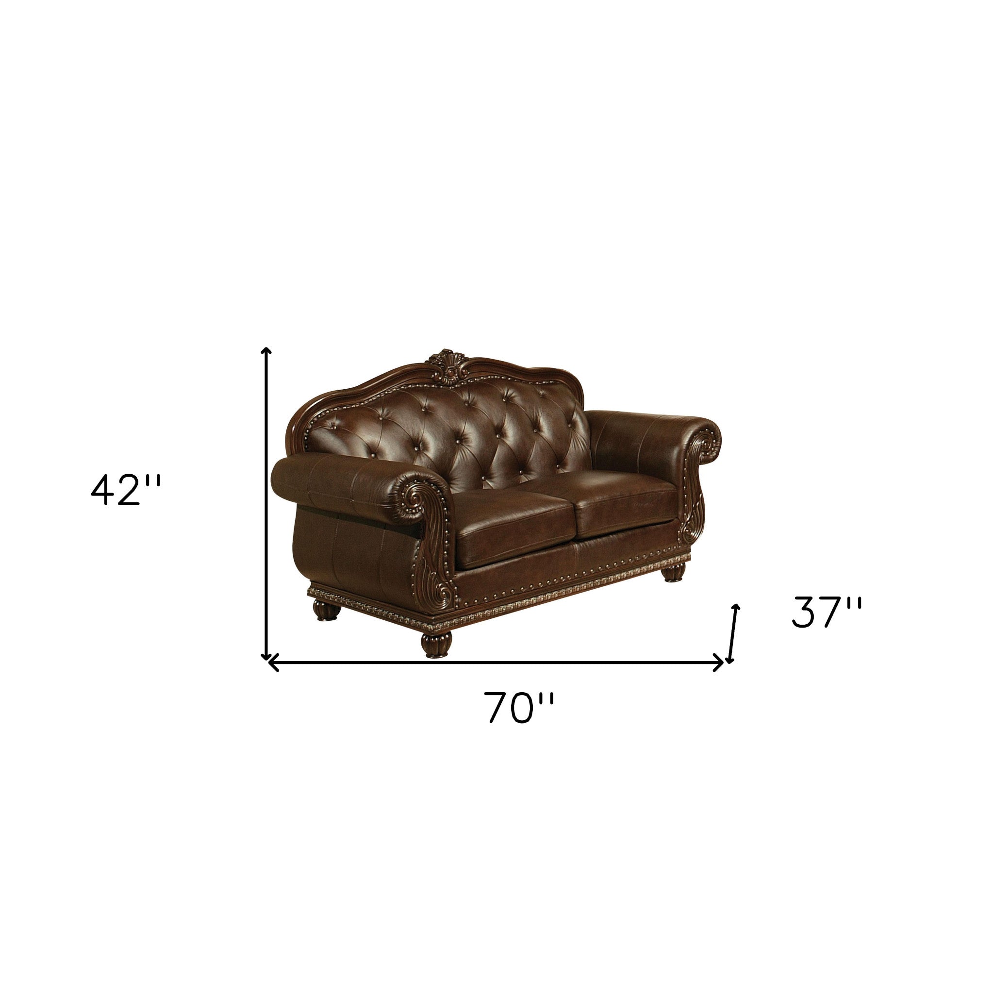 70" Espresso Faux Leather And Black Nailhead Love Seat-4