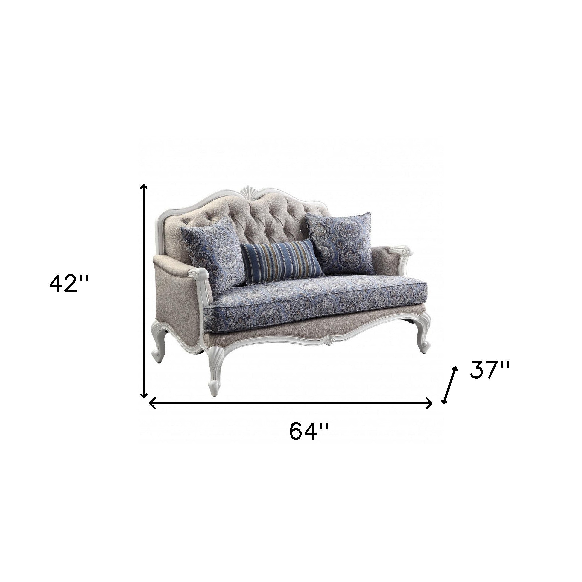 64" Beige 100% Linen And White Love Seat-6