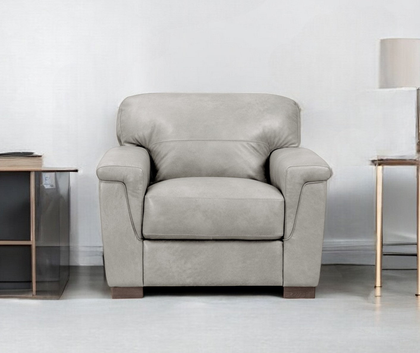 43" Gray and Brown Genuine Leather Arm Chair-Accent Chairs-DECOROLALA