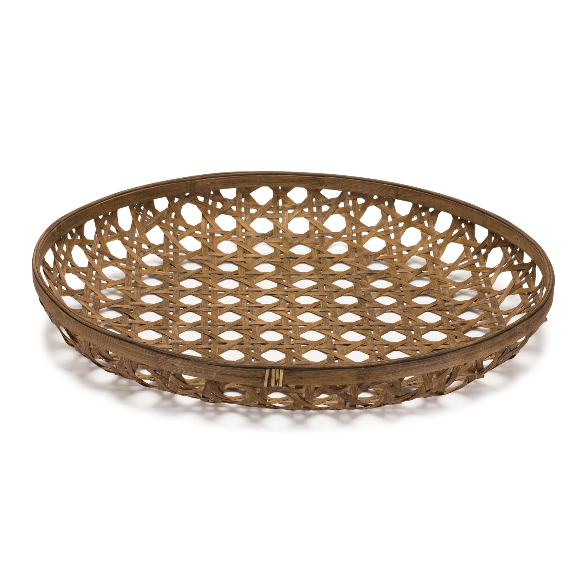 26" Brown Bamboo Weave Round Wood Vanity Tray-1