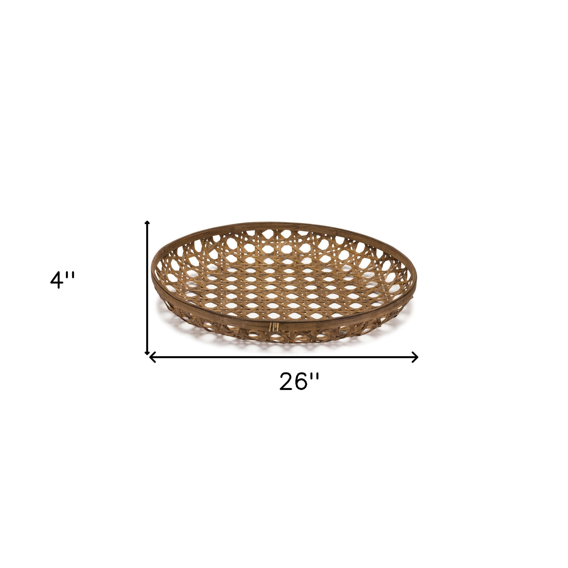26" Brown Bamboo Weave Round Wood Vanity Tray-4